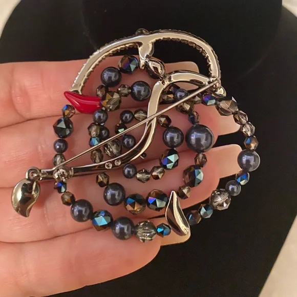 Swarovski gun metal multi tone beads and crystals brooch. Rare and stamped Jewelry